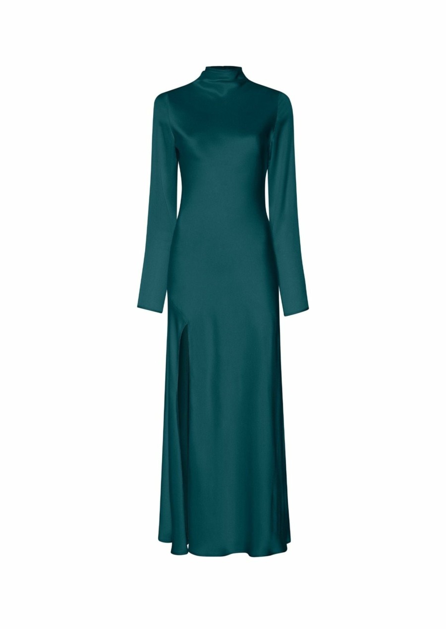 Dresses LAPOINTE | Satin Bias Dress With Slit Emerald