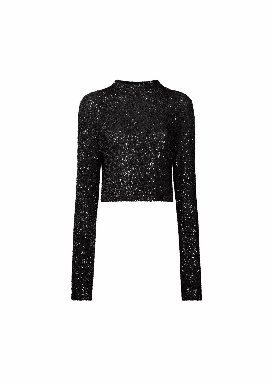 Knitwear|Tops LAPOINTE | Sequin Cashmere Cropped Top Black