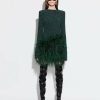 Feathers|Dresses LAPOINTE | Metallic Jersey Dress With Feathers Emerald