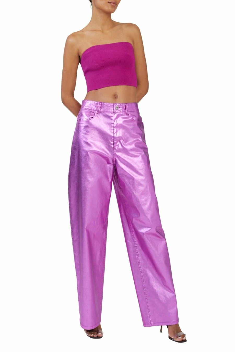 Bottoms LAPOINTE | Metallic Denim Slouchy Pant Neon Purple