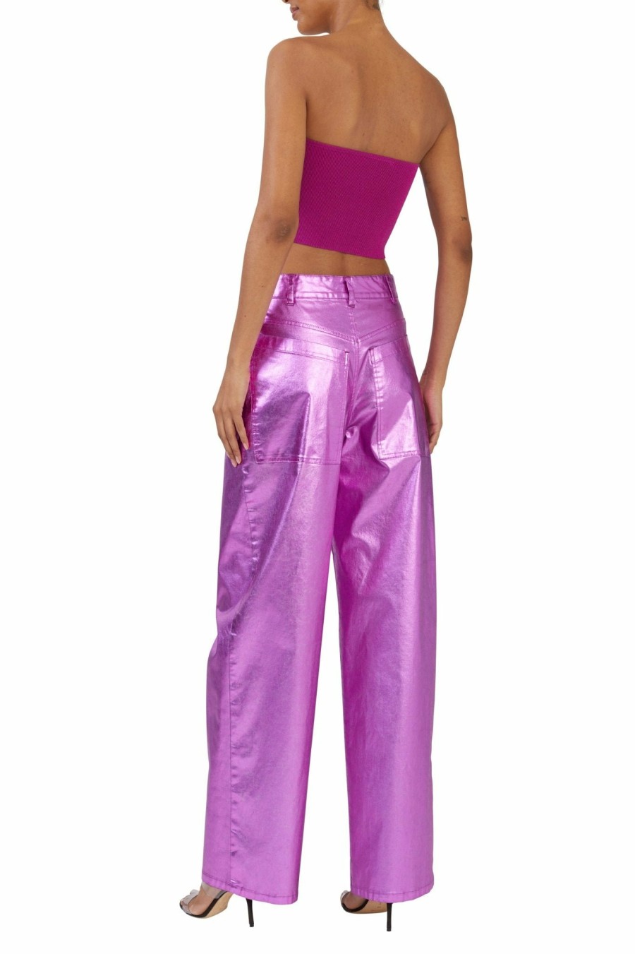 Bottoms LAPOINTE | Metallic Denim Slouchy Pant Neon Purple