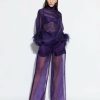 Feathers|Tops LAPOINTE | Organza Top With Feathers Violet