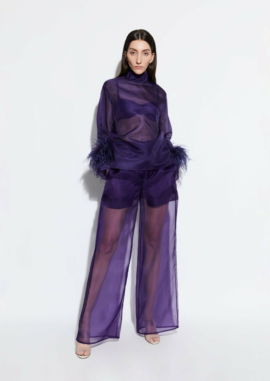 Feathers|Tops LAPOINTE | Organza Top With Feathers Violet