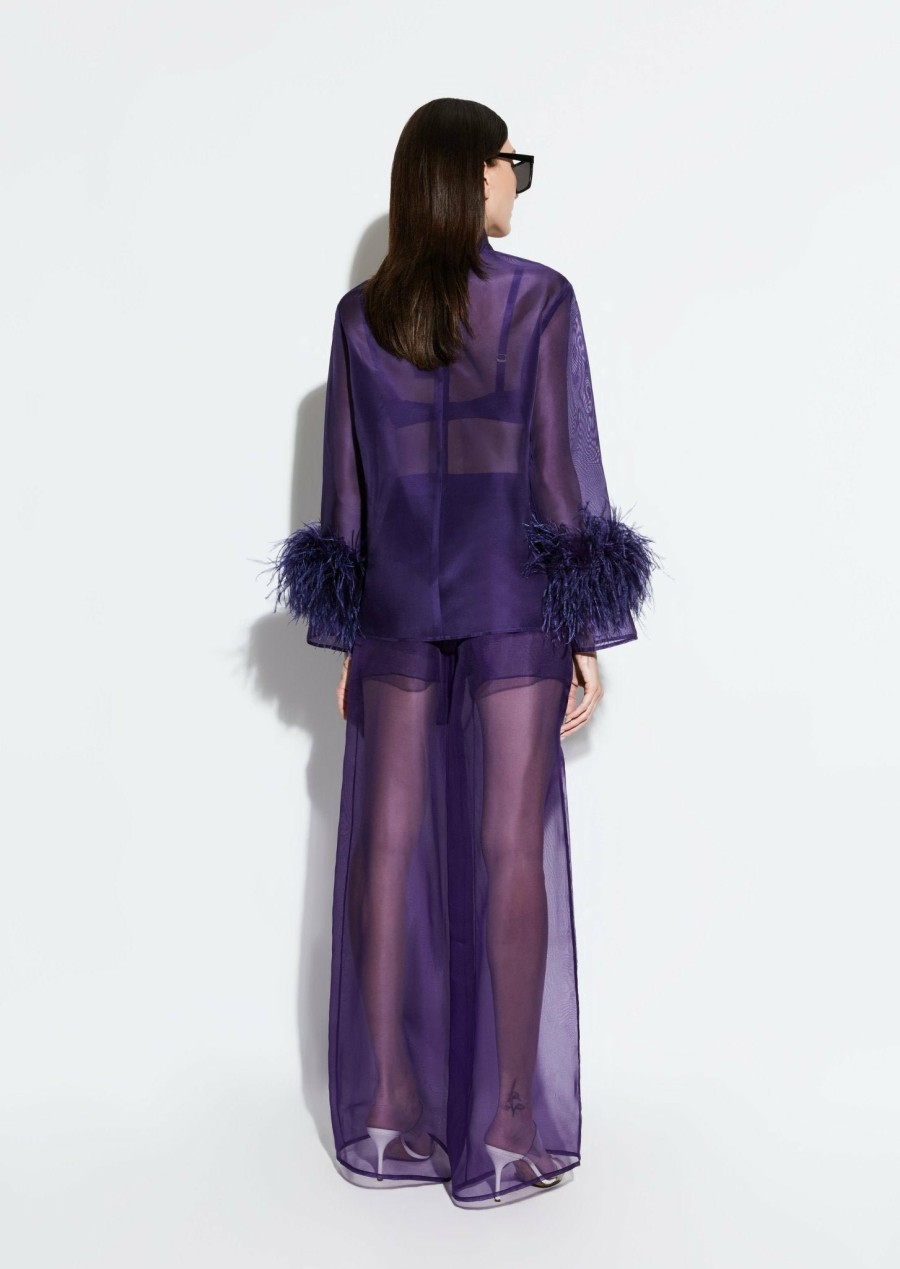 Feathers|Tops LAPOINTE | Organza Top With Feathers Violet