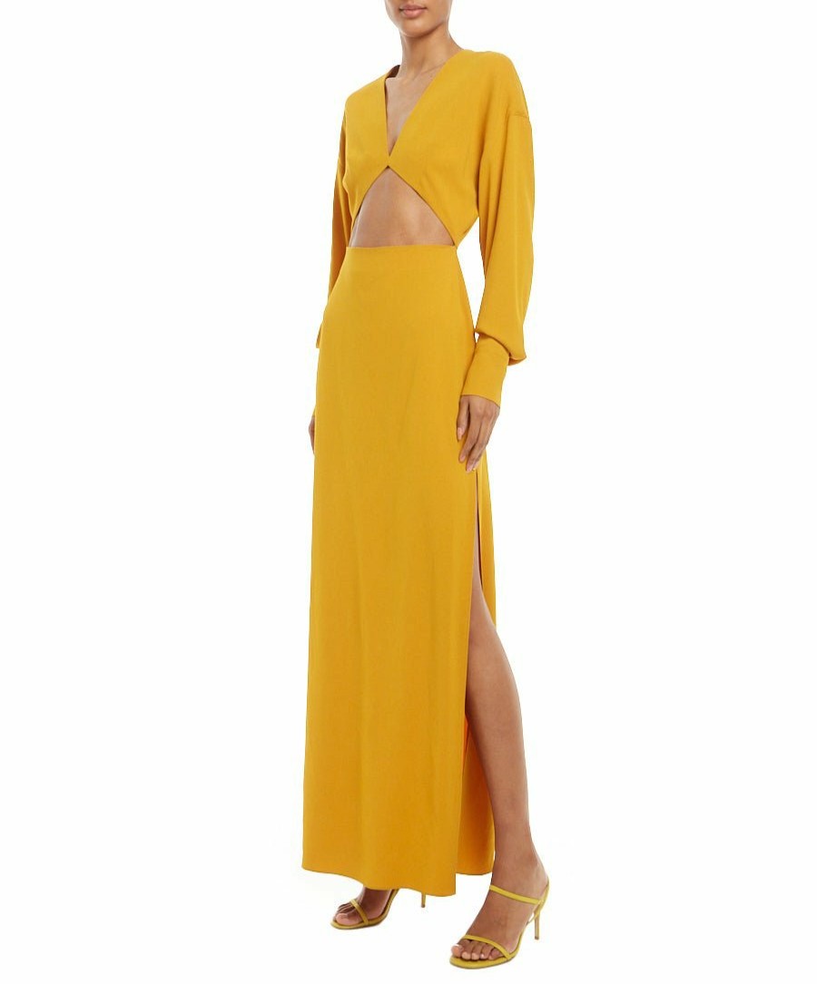 Dresses LAPOINTE | Crepe Deep V Cut-Out Dress Mustard