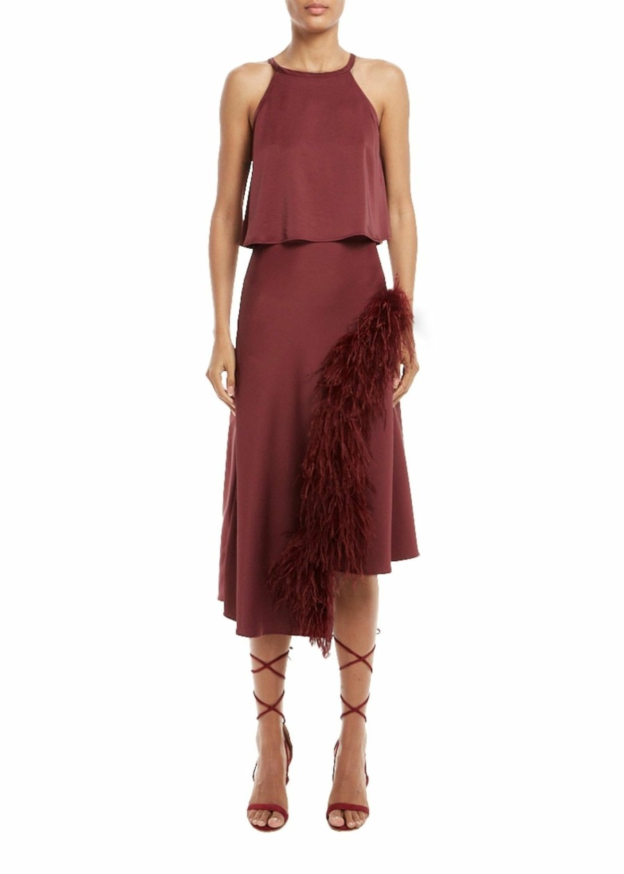 Feathers|Bottoms LAPOINTE | Feather Asymmetrical Midi Skirt Merlot