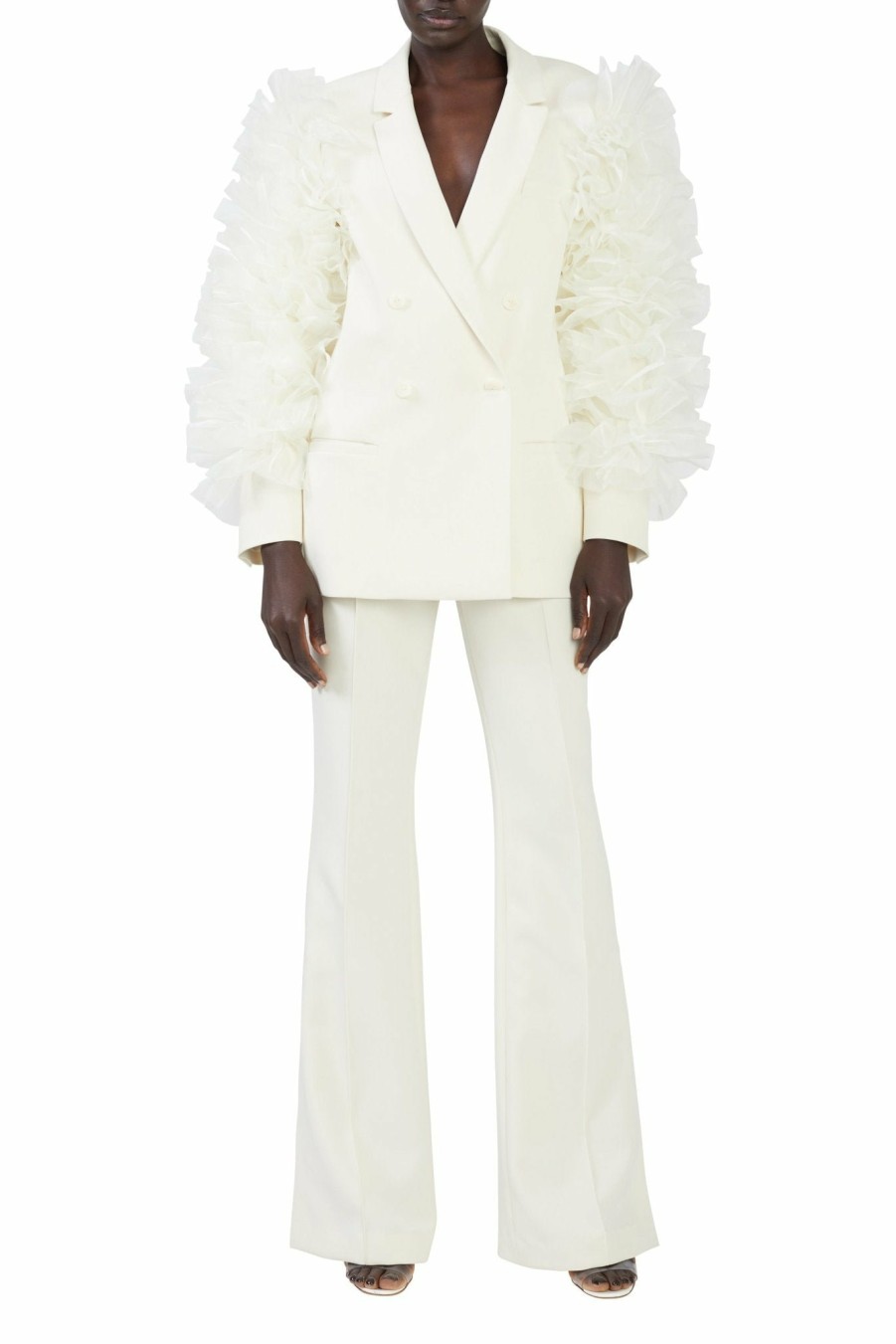 Jackets|Bridal LAPOINTE | Matte Crepe Ruffle Poof Blazer Cream