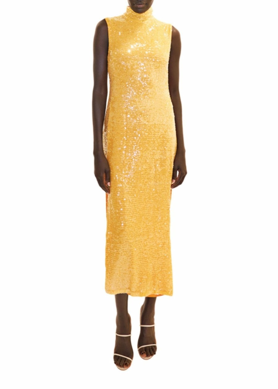 Dresses LAPOINTE | Sequin High Neck Sleeveless Dress Burnt Orange