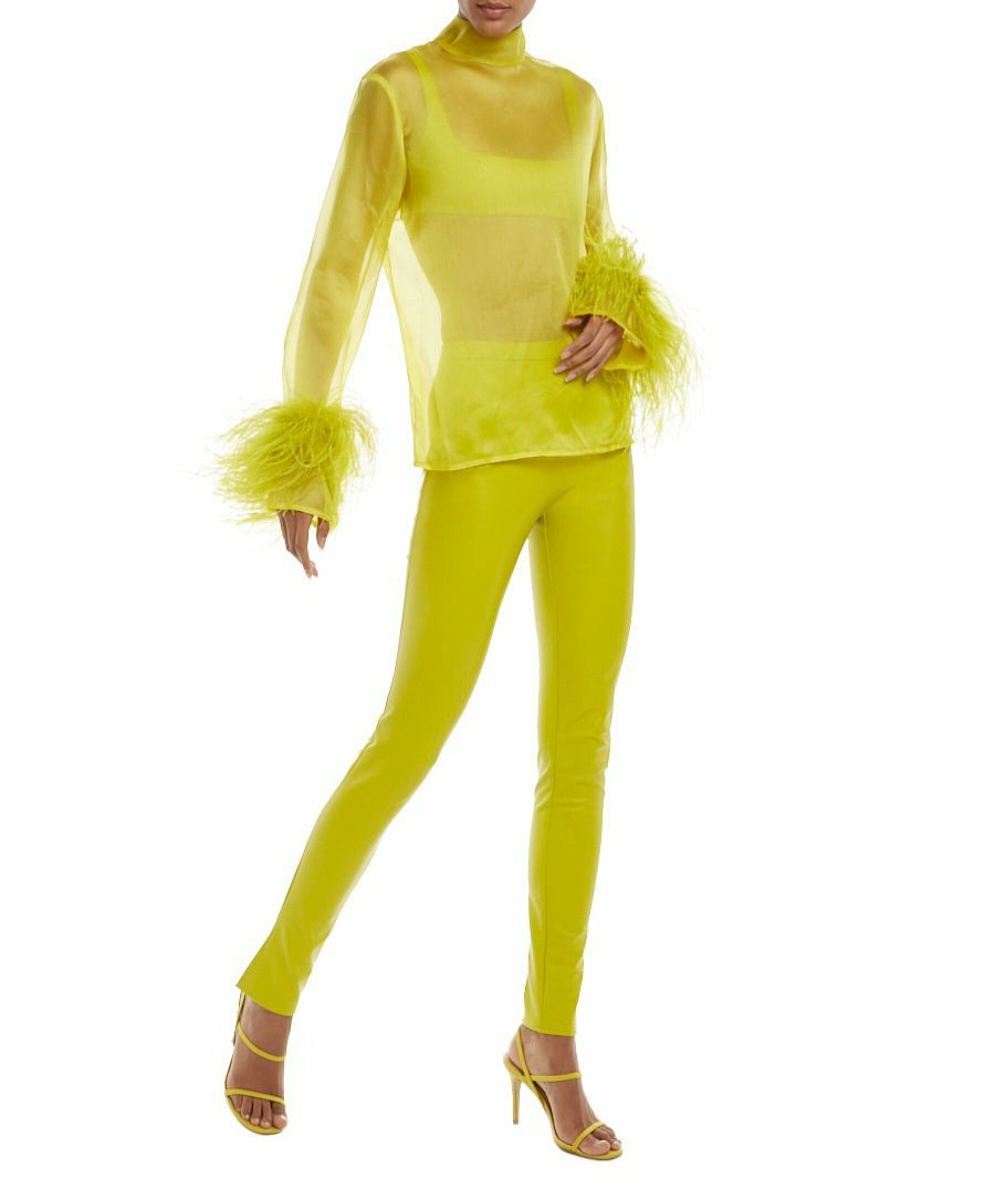 Feathers|Tops LAPOINTE | Organza Top With Feathers Chartreuse