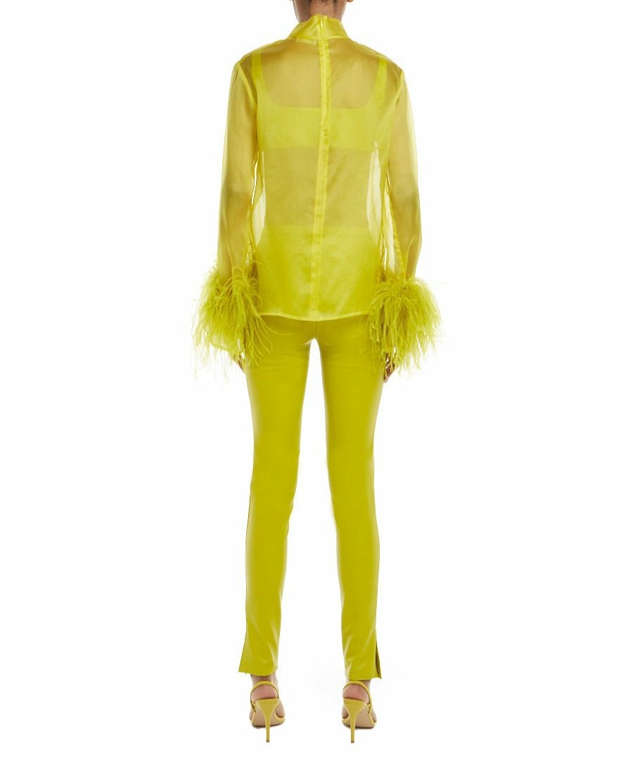 Feathers|Tops LAPOINTE | Organza Top With Feathers Chartreuse