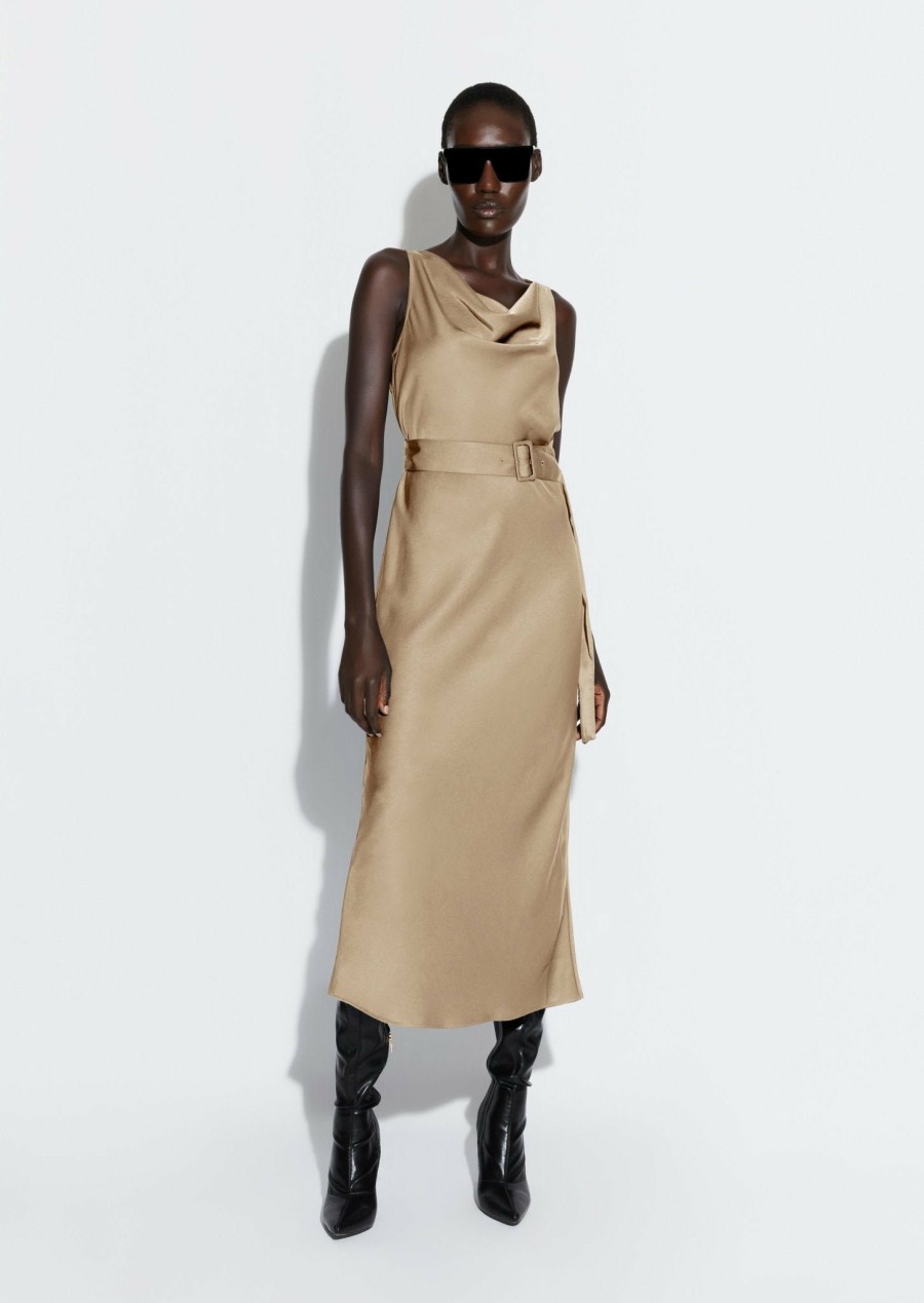 Dresses LAPOINTE | Satin Bias Belted Dress Taupe