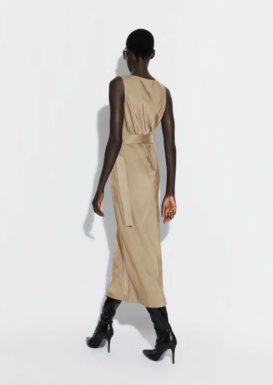 Dresses LAPOINTE | Satin Bias Belted Dress Taupe