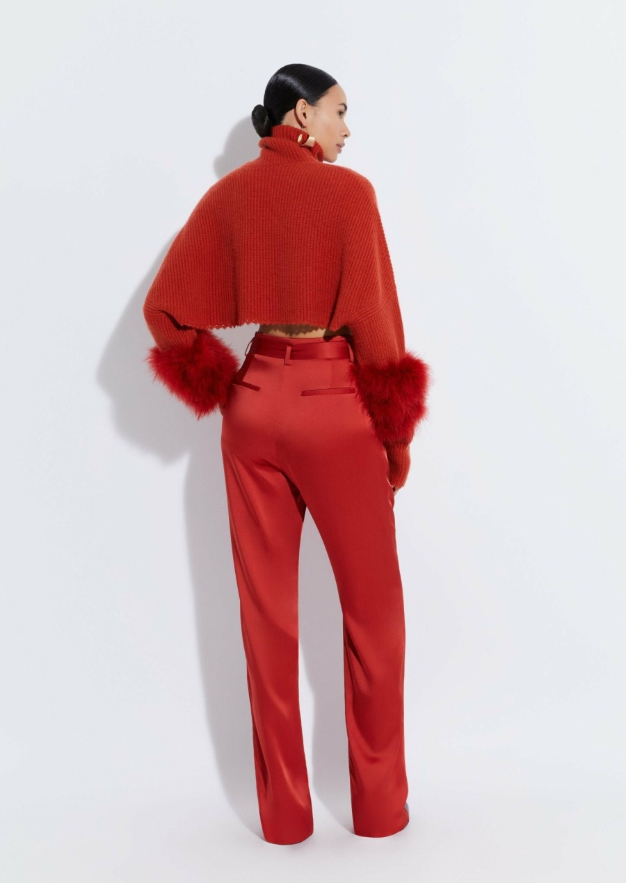 Knitwear|Feathers|Tops LAPOINTE | Airy Cashmere Cropped Turtleneck With Marabou Feathers Carnelian