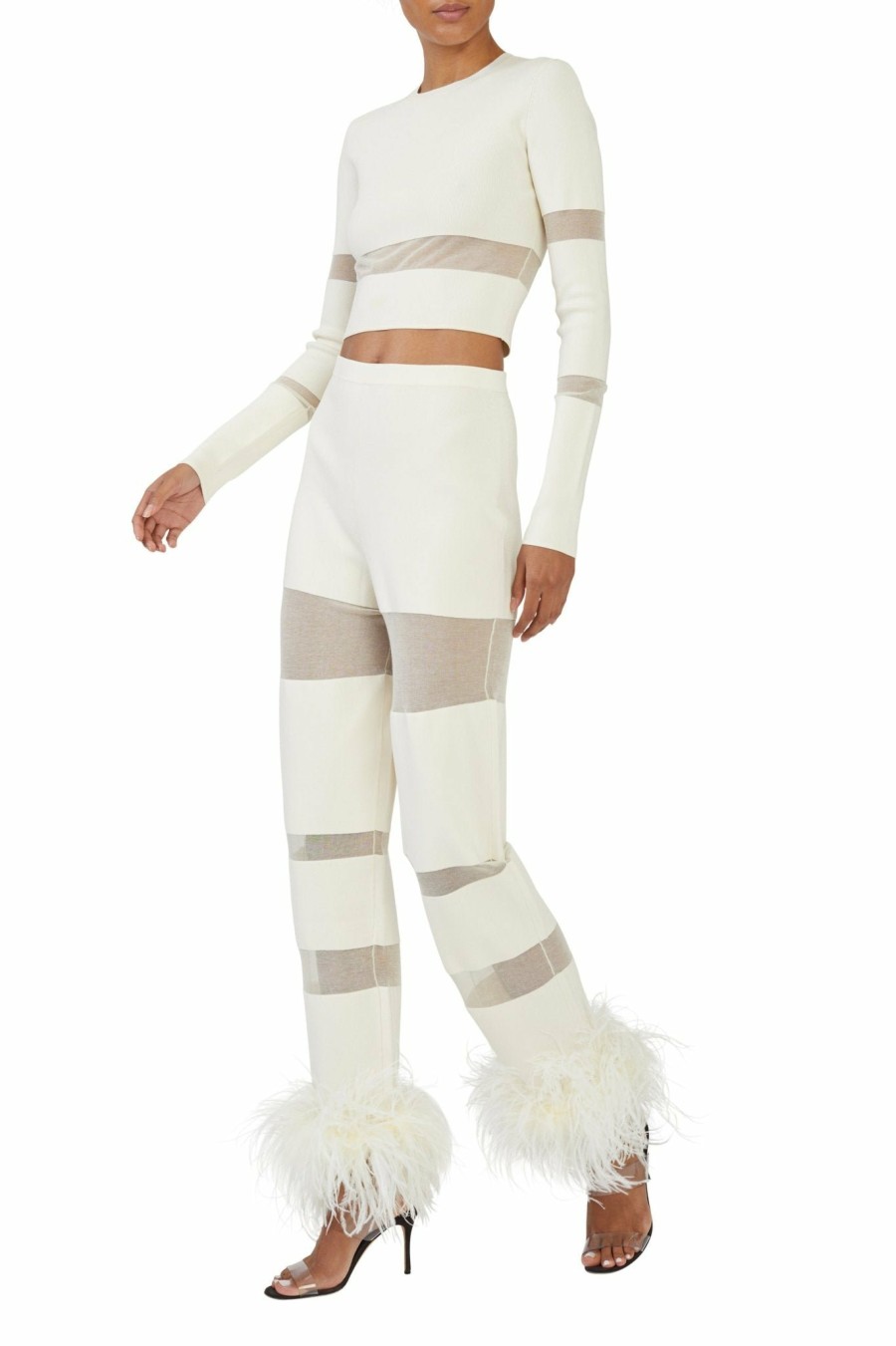 Bridal|Feathers|Bottoms LAPOINTE | Cotton Viscose Intarsia Feather Pants Cream