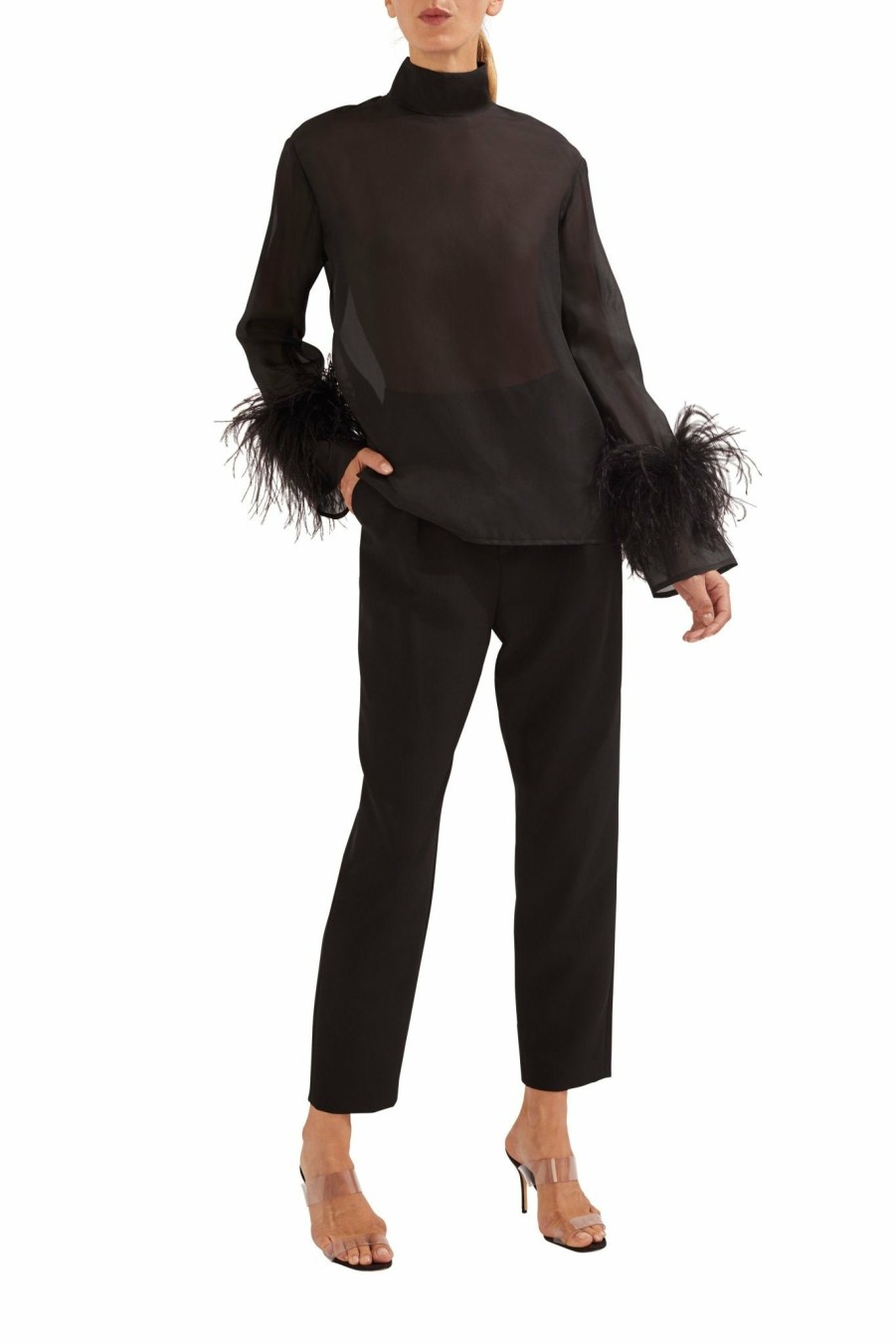 Feathers|Tops LAPOINTE | Organza Top With Feathers Black