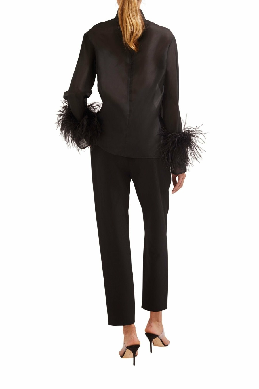 Feathers|Tops LAPOINTE | Organza Top With Feathers Black