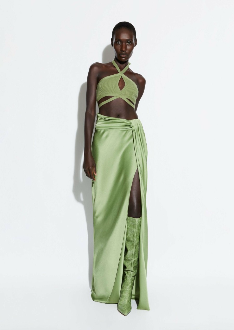 Bottoms LAPOINTE | Satin Asymmetric Maxi Skirt Olive