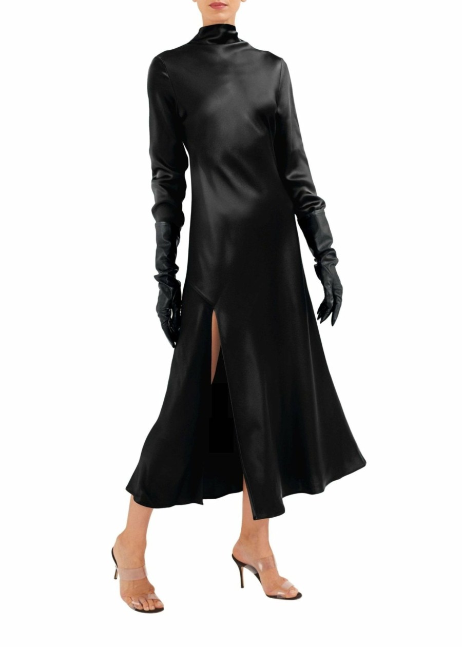 Dresses LAPOINTE | Satin Bias Dress With Slit Black