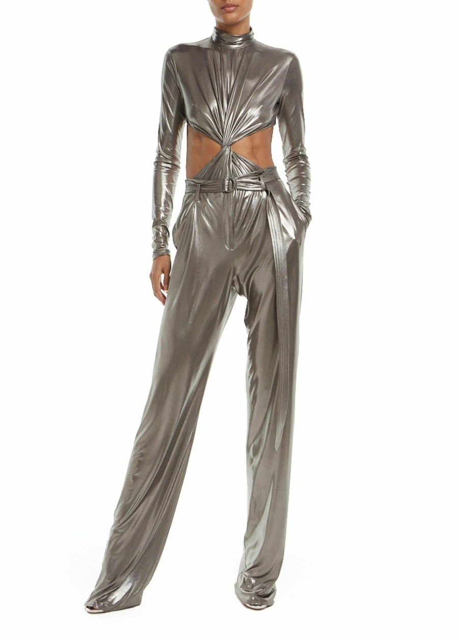 Bottoms LAPOINTE | Shiny Jersey Highwaisted Pant Steel