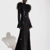 Feathers|Dresses LAPOINTE | Sequin Flare Sleeve Dress With Feathers Black