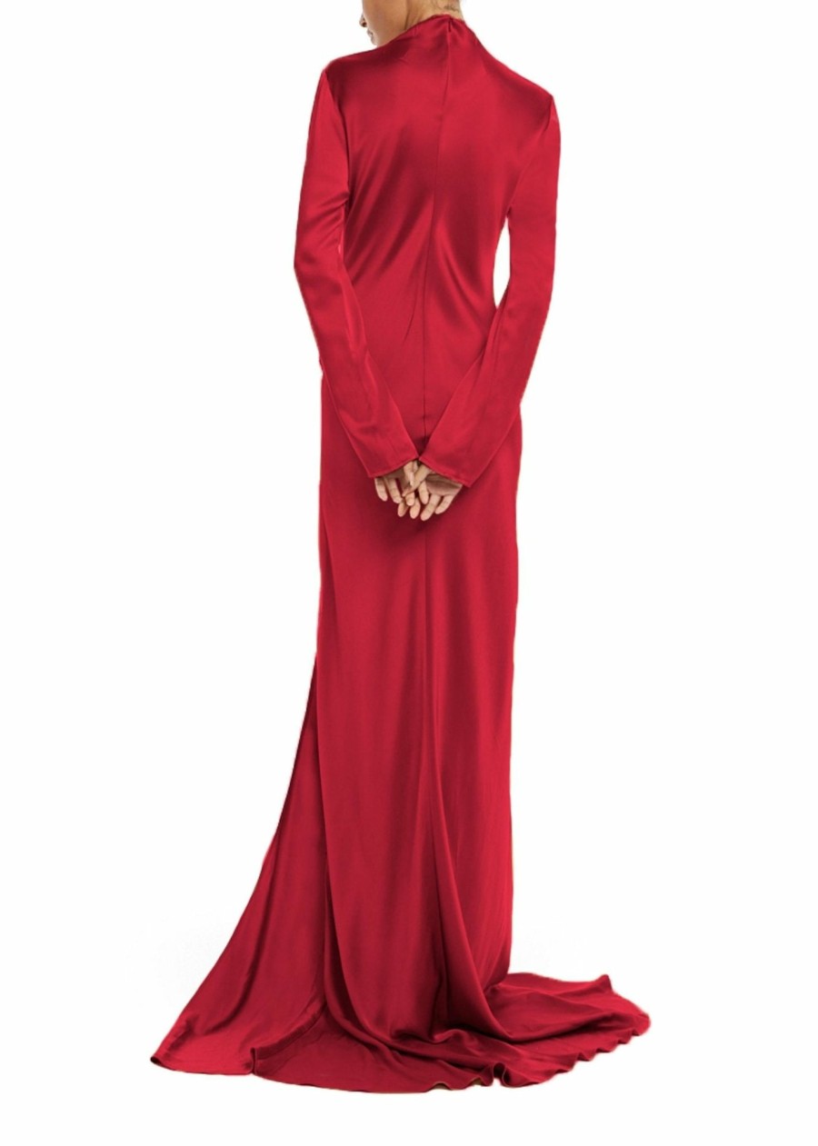 Dresses LAPOINTE | Satin Bias Tab Gown With Slit Cerise