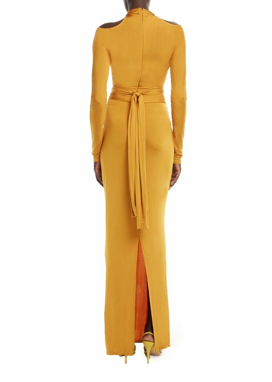 Dresses LAPOINTE | Jersey Longsleeve Cutout Wrap Dress Mustard