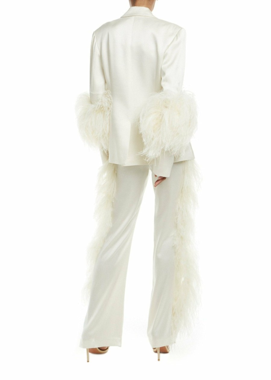 Jackets|Bridal|Feathers LAPOINTE | Satin Blazer With Feathers Cream