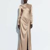 Dresses LAPOINTE | Satin Bias Tab Gown With Slit Taupe