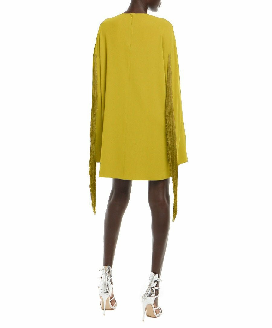 Dresses LAPOINTE | Crepe Shift Dress With Fringe Chartreuse