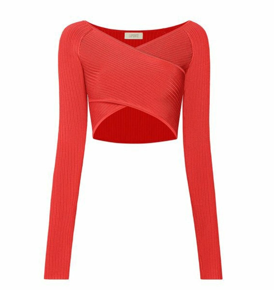 Tops LAPOINTE | Shiny Viscose Cropped Top Hot Coral