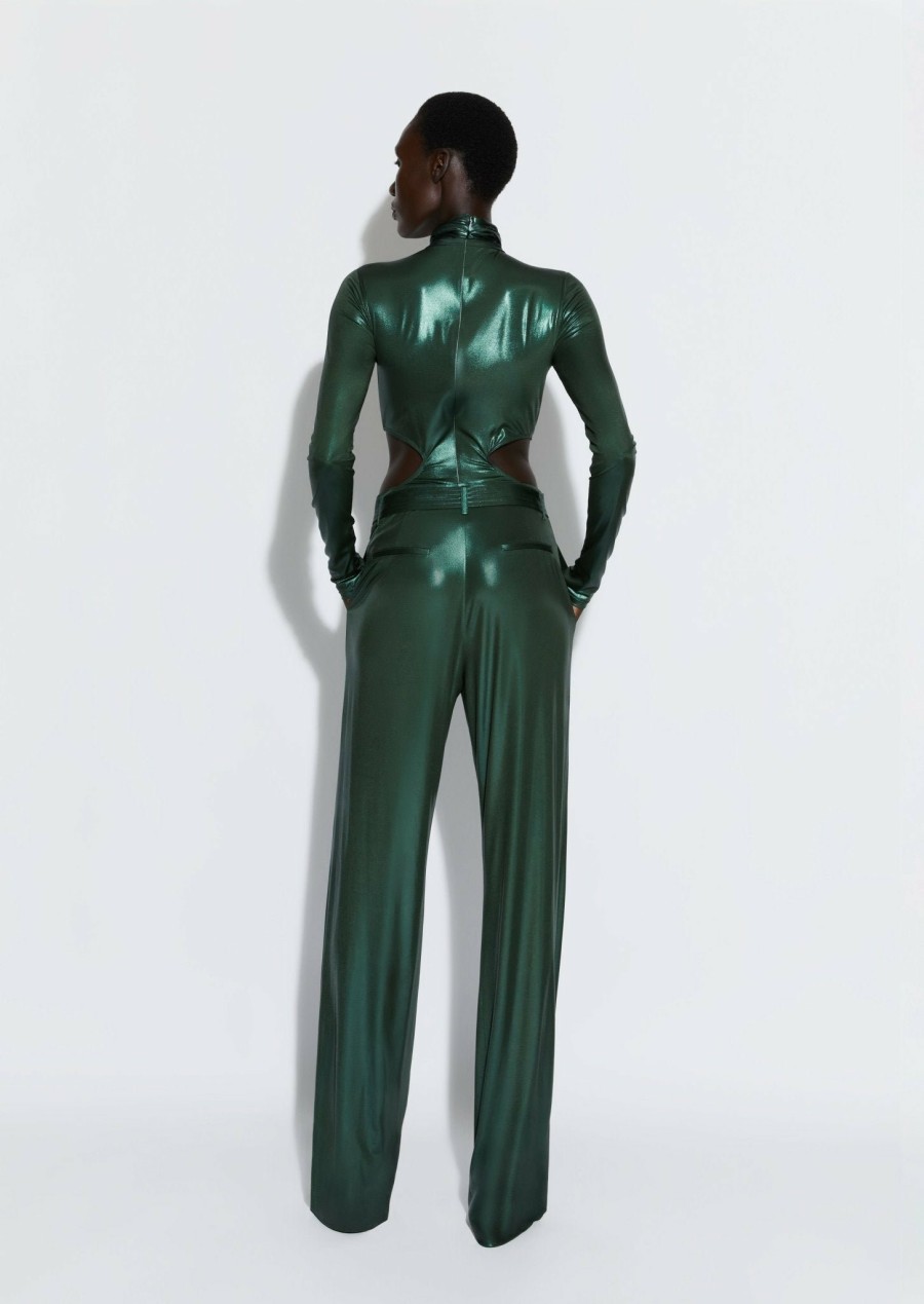 Tops LAPOINTE | Shiny Jersey Turtleneck Bodysuit Forest