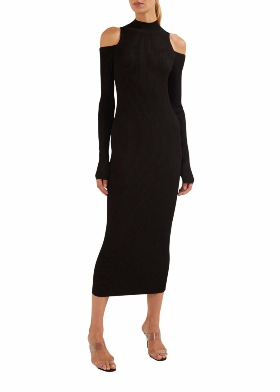 Dresses LAPOINTE | Shiny Viscose Cold Shoulder Dress Black