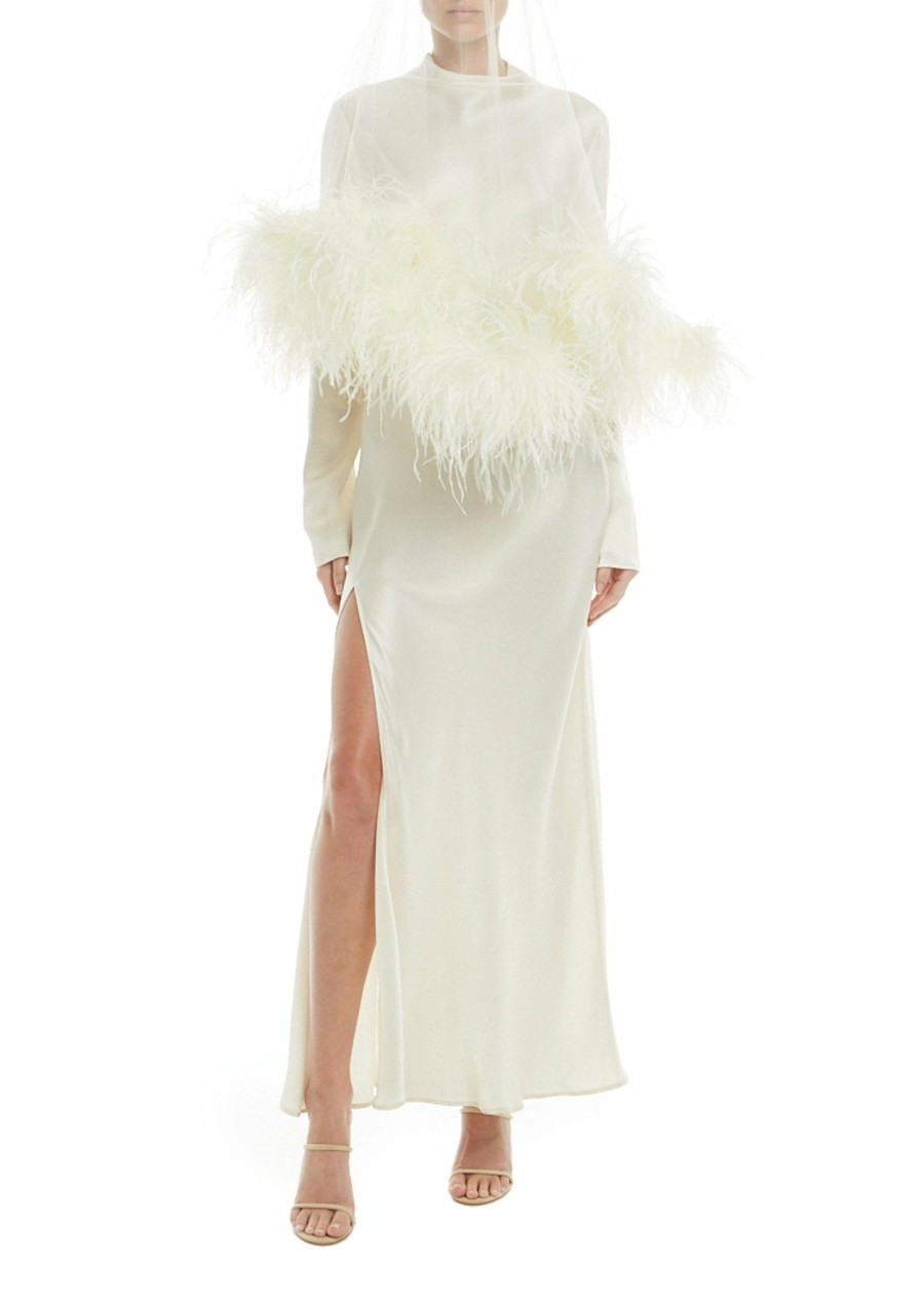 Bridal|Accessories|Feathers LAPOINTE | Short Tulle Veil With Feathers Cream