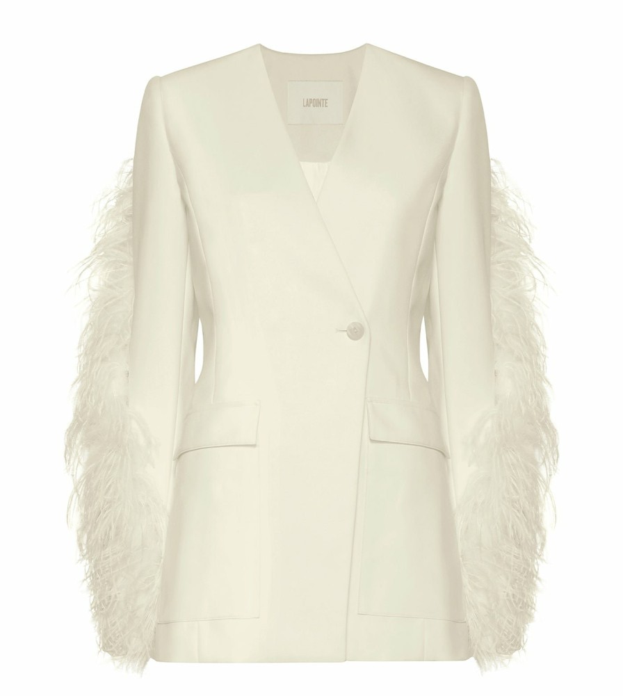 Jackets|Bridal|Feathers LAPOINTE | Collarless Feather Blazer Cream