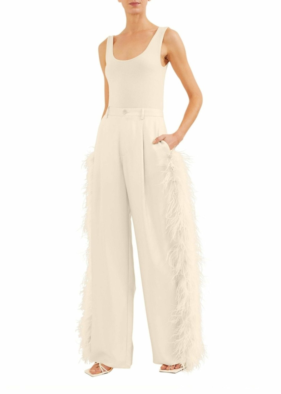 Bridal|Feathers|Bottoms LAPOINTE | Low Waisted Trouser With Feathers Cream