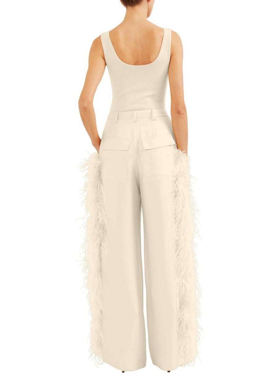 Bridal|Feathers|Bottoms LAPOINTE | Low Waisted Trouser With Feathers Cream