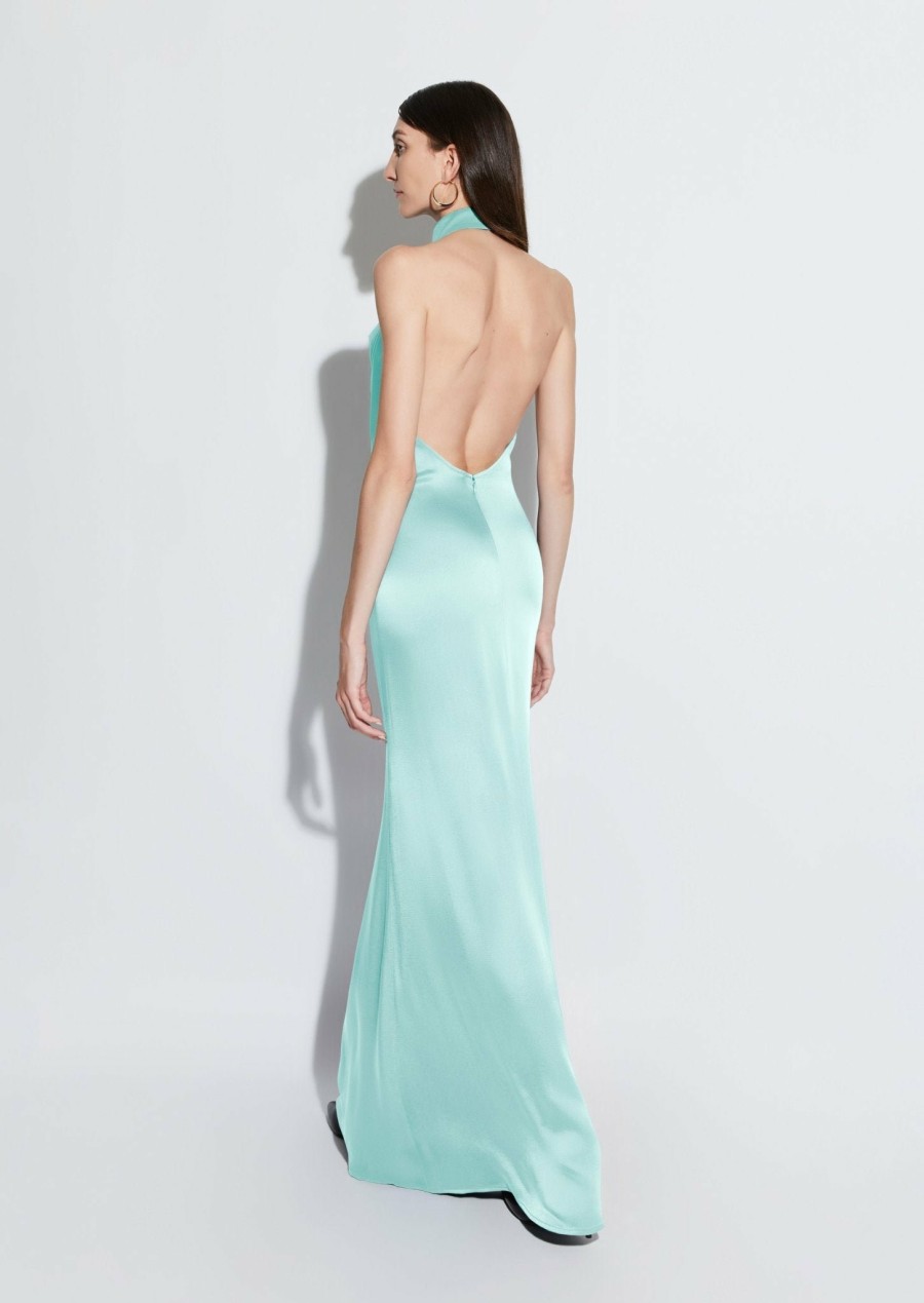 Dresses LAPOINTE | Satin Halter Open Back Gown Seafoam