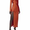 Dresses LAPOINTE | Satin Draped Neck Bias Dress With Slit Cinnamon