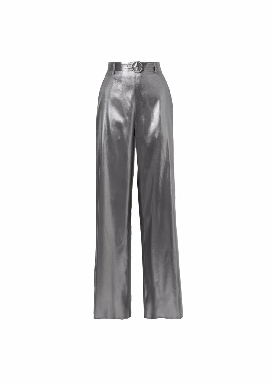 Bottoms LAPOINTE | Metallic Silk Belted Pant Gunmetal