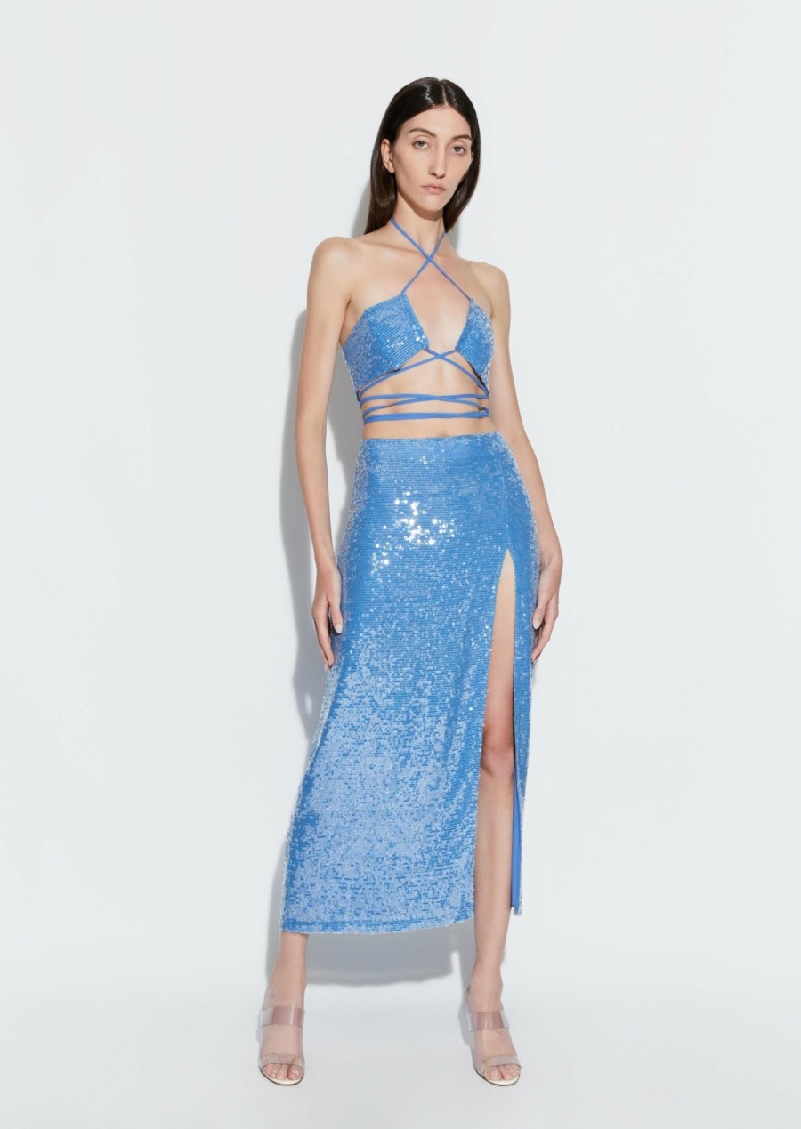 Bottoms LAPOINTE | Sequin Skirt With Slit Sky Blue