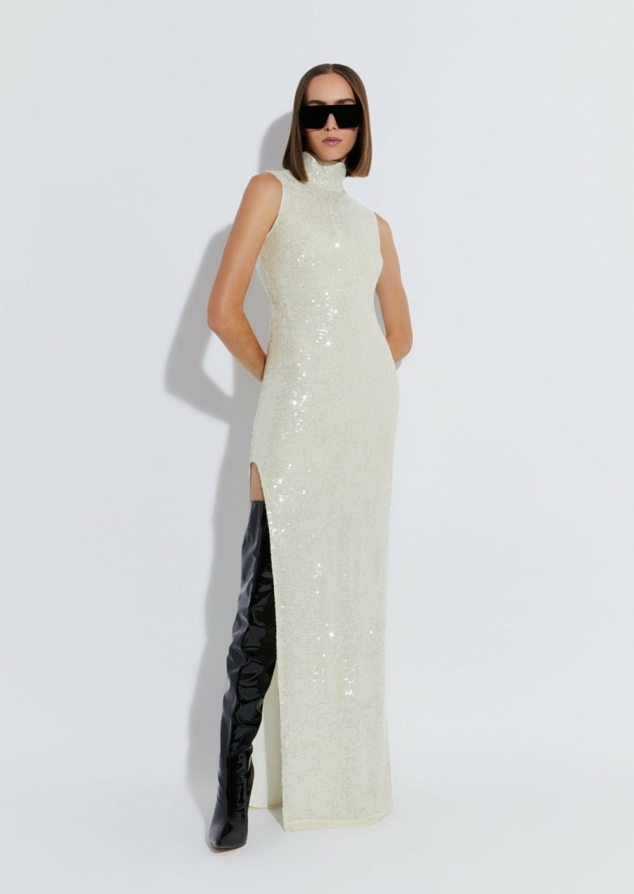 Bridal|Dresses LAPOINTE | Sequin High Neck Sleeveless Gown Cream