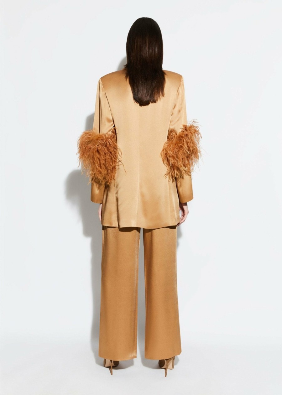 Jackets|Feathers LAPOINTE | Satin Single Breasted Blazer With Feathers Camel