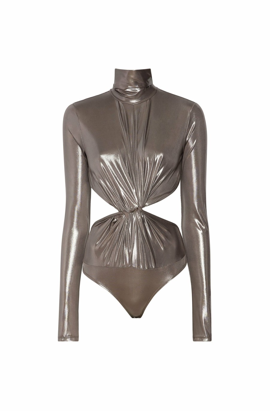 Tops LAPOINTE | Shiny Jersey Turtleneck Bodysuit Steel