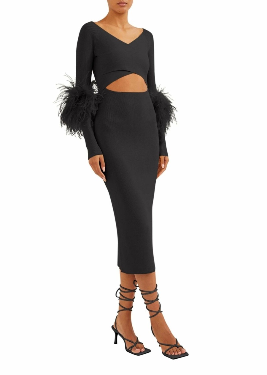 Feathers|Dresses LAPOINTE | Crossover Dress With Feathers Black