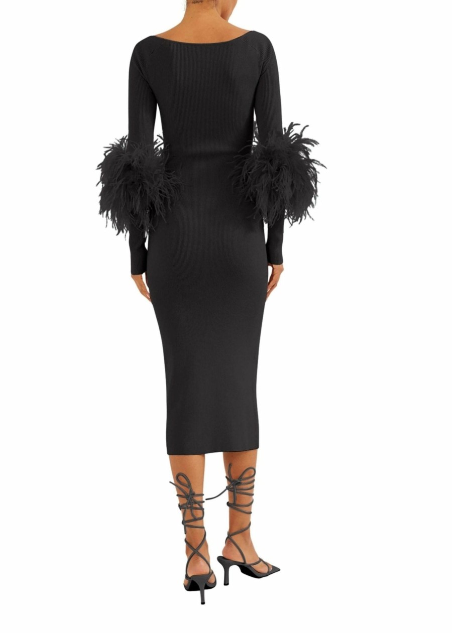 Feathers|Dresses LAPOINTE | Crossover Dress With Feathers Black