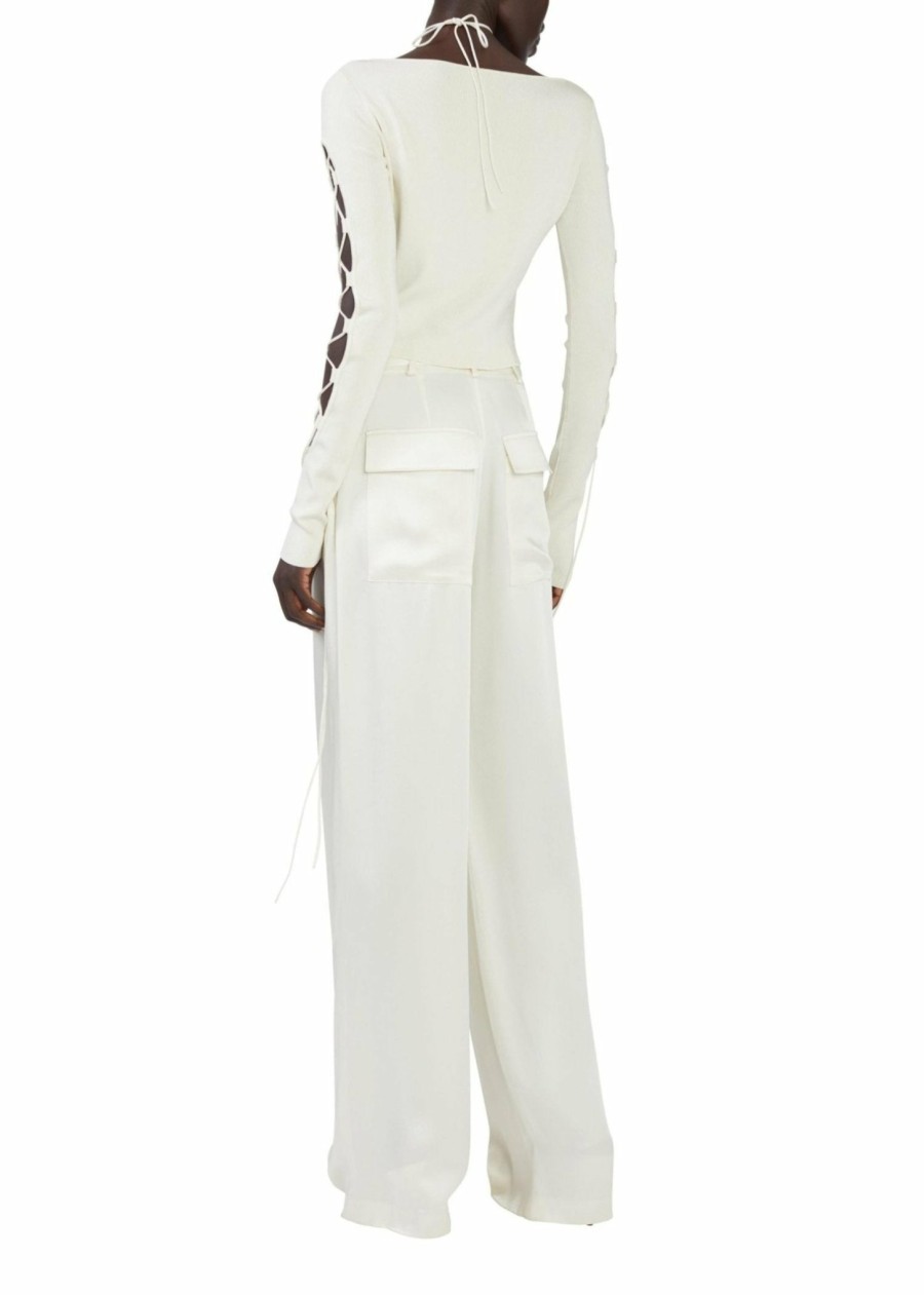 Bridal|Tops LAPOINTE | Shiny Viscose Longsleeve Lace Up Top Cream