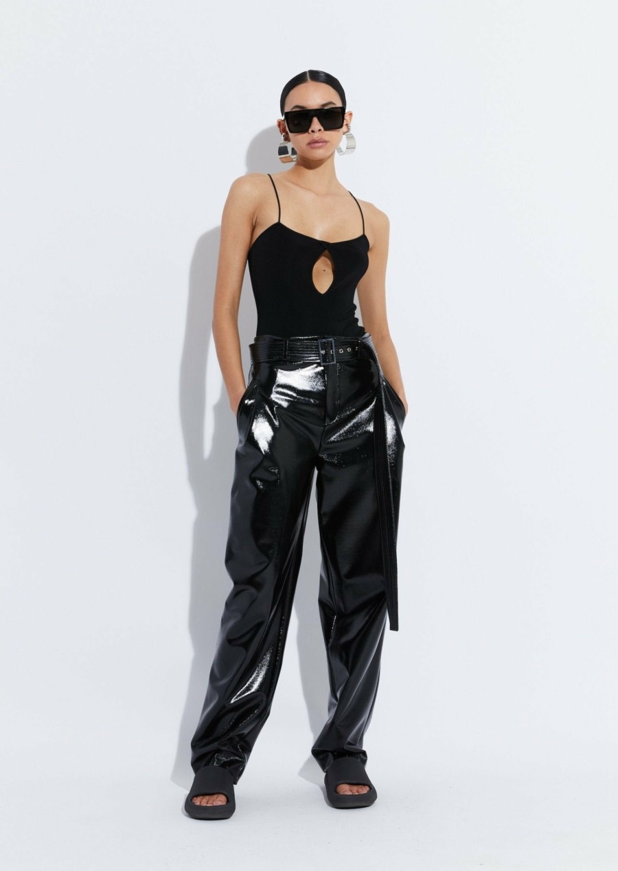 Bottoms LAPOINTE | Patent Faux Leather Belted Trouser Black