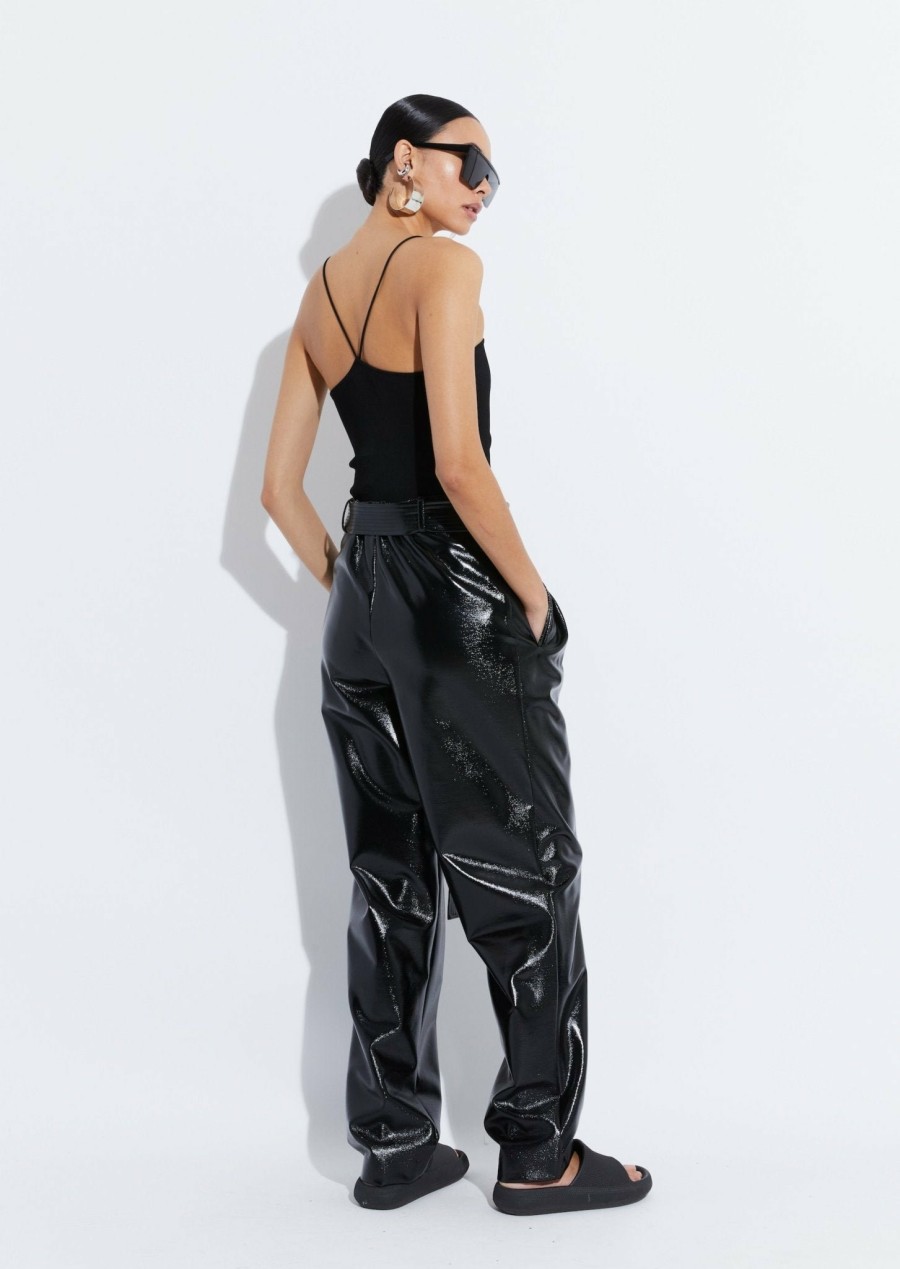 Bottoms LAPOINTE | Patent Faux Leather Belted Trouser Black