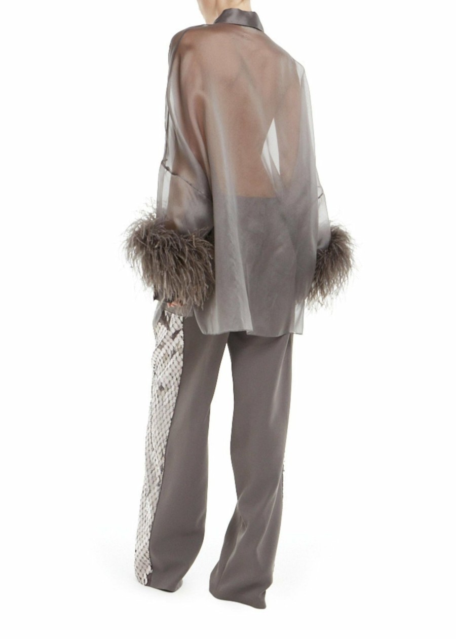 Feathers|Tops LAPOINTE | Organza Oversized Shirt With Feathers Steel