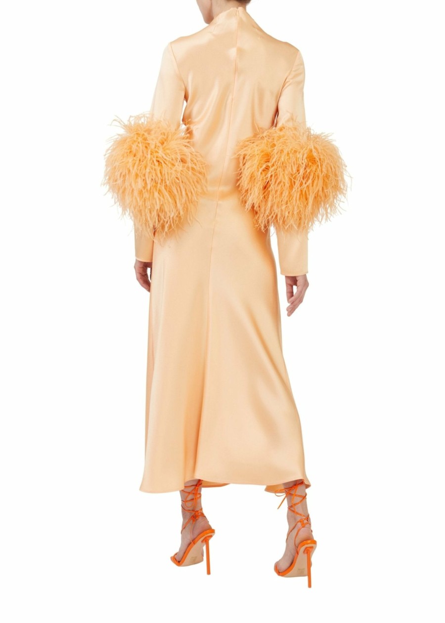 Feathers|Dresses LAPOINTE | Satin Bias Feather Dress With Slit Melon